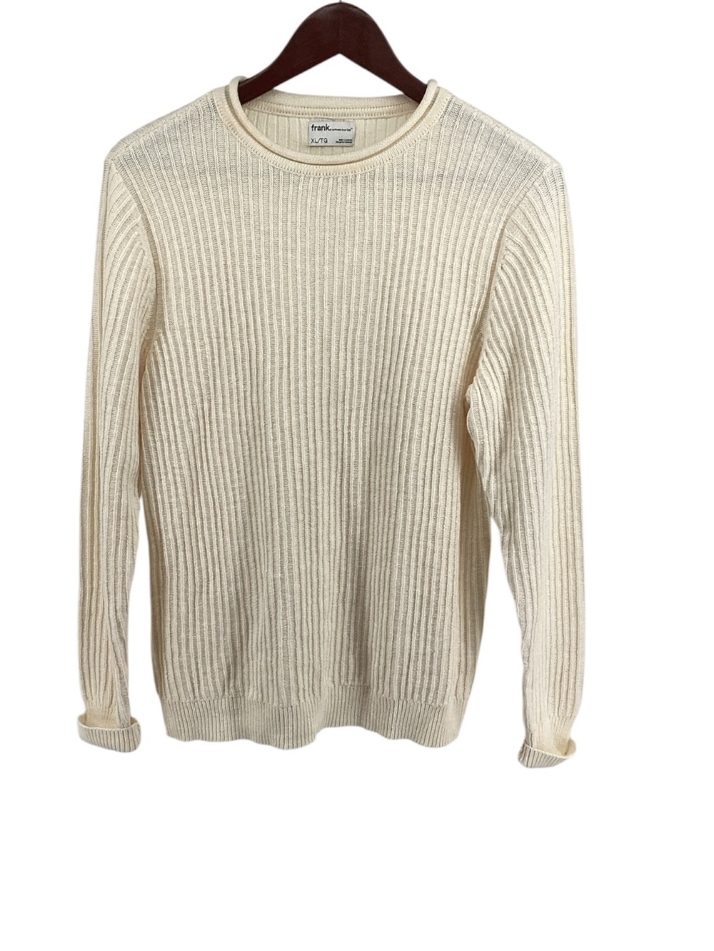 💚 Frank & Oak Ribbed Crewneck Sweater in Cream, Size XL